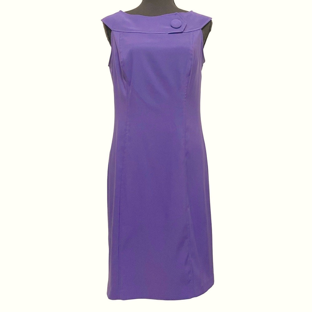 Purple Sleeveless Sheath Dress with Boat Neck